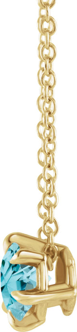 14K Gold Round Natural Aquamarine Solitaire Necklace or Slide Pendant III - Yellow Gold - view 2