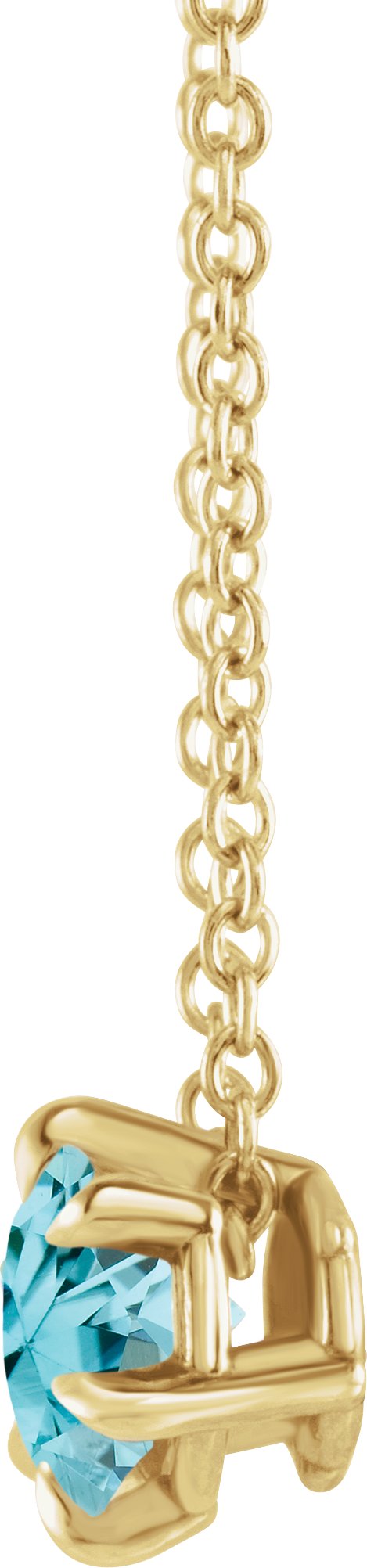 14K Gold Round Natural Aquamarine Solitaire Necklace or Slide Pendant III - Yellow Gold - view 2
