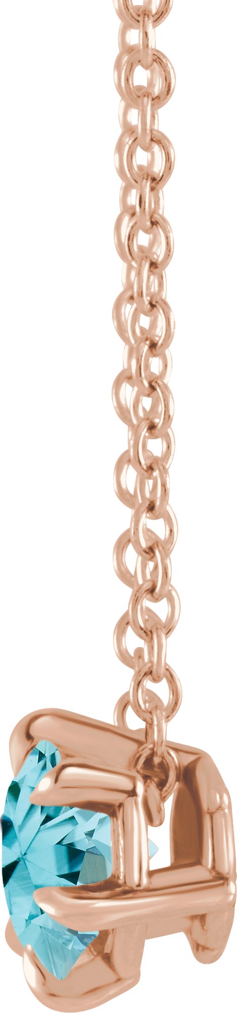 14K Gold Round Natural Blue Zircon Solitaire Necklace or Slide Pendant III - Rose Gold - view 2