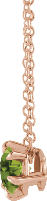 14K Gold Round Natural Peridot Solitaire Necklace or Slide Pendant III - Rose Gold - view 2