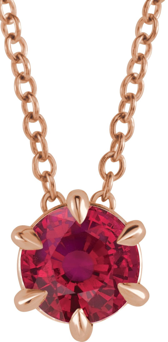 14K Gold Round Lab-Grown Ruby Solitaire Necklace or Slide Pendant III - Rose Gold