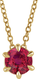14K Gold Round Lab-Grown Ruby Solitaire Necklace or Slide Pendant II - Yellow Gold