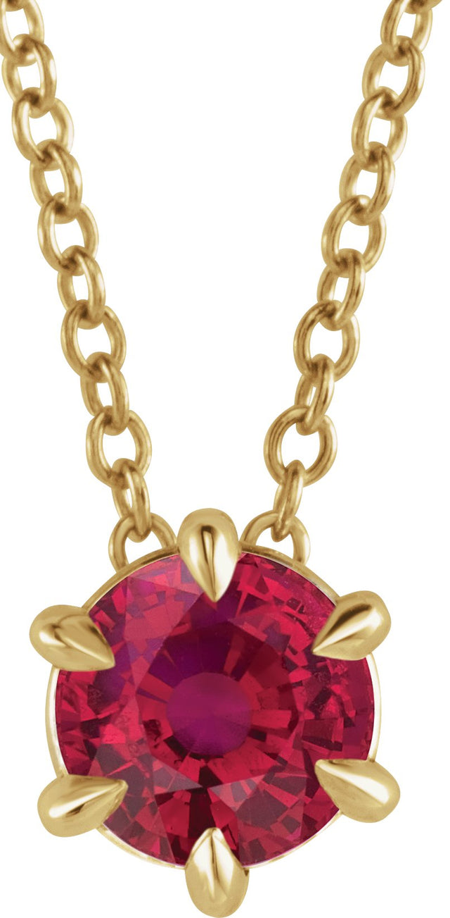 14K Gold Round Lab-Grown Ruby Solitaire Necklace or Slide Pendant II - Yellow Gold
