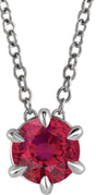 14K Gold Round Natural Ruby Solitaire Necklace or Slide Pendant III - White Gold