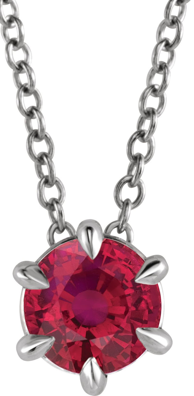 Platinum Round Natural Ruby Solitaire Necklace or Slide Pendant II