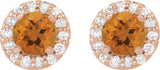 14K Gold Natural Citrine Round 4-Prong Halo-Style Earrings – 3-8mm Stones - Rose Gold - view 4