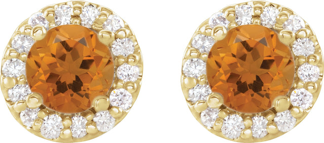 14K Gold Natural Citrine Round 4-Prong Halo-Style Earrings – 3-8mm Stones - Yellow Gold - view 4