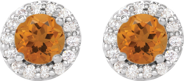 14K Gold Natural Citrine Round 4-Prong Halo-Style Earrings – 3-8mm Stones - White Gold - view 4
