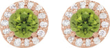 14K Gold Natural Peridot Round 4-Prong Halo-Style Earrings – 3-8mm Stones - Rose Gold - view 4