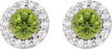 14K Gold Natural Peridot Round 4-Prong Halo-Style Earrings – 3-8mm Stones - White Gold - view 4