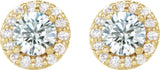 14K Gold Natural White Sapphire Round 4-Prong Halo-Style Earrings II - Yellow Gold - view 4