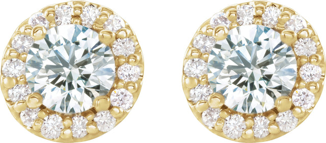 14K Gold Natural White Sapphire Round 4-Prong Halo-Style Earrings II - Yellow Gold - view 4