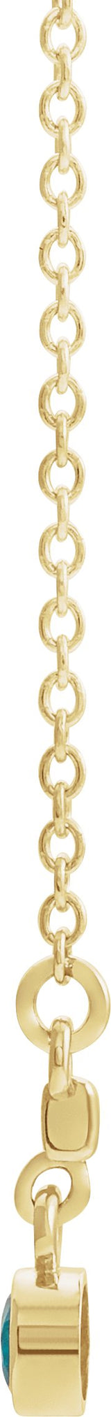 14K Gold Round Natural Aquamarine Bezel-Set Bar Necklace III - Yellow Gold - view 2