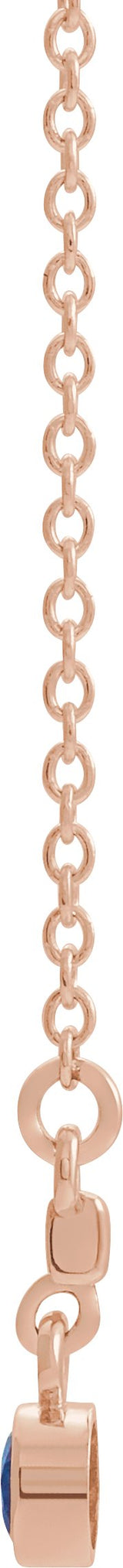 14K Gold Round Natural Blue Sapphire Bezel-Set Bar Necklace III - Rose Gold - view 2