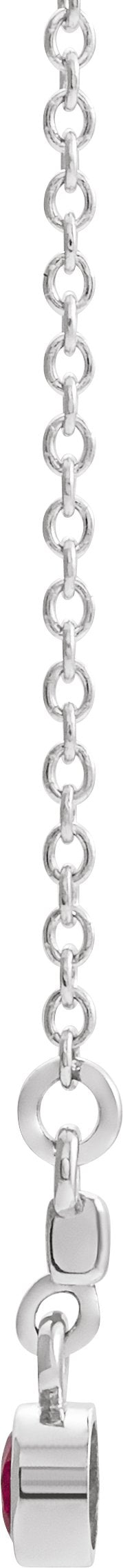 14K Gold Round Natural Mozambique Garnet Bezel-Set Bar Necklace III - White Gold - view 2