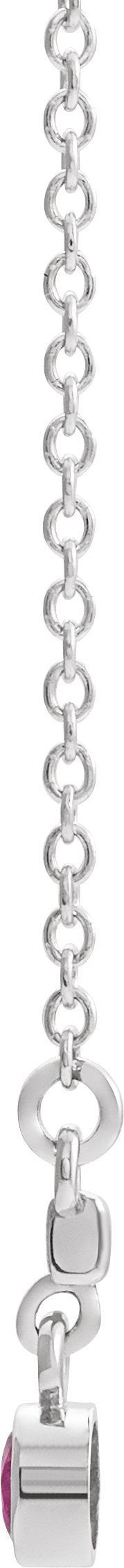 Platinum Round Natural Pink Tourmaline Bezel-Set Bar Necklace III - view 2