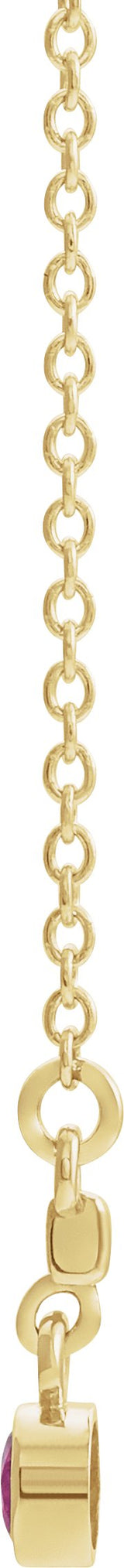 14K Gold Round Natural Pink Tourmaline Bezel-Set Bar Necklace III - Yellow Gold - view 2