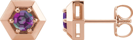 14K Gold Lab-Grown Alexandrite Round 3-Prong Geometric Earrings - Rose Gold