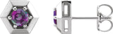 Platinum Lab-Grown Alexandrite Round 3-Prong Geometric Earrings