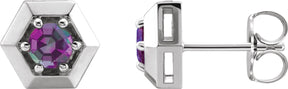14K Gold Lab-Grown Alexandrite Round 3-Prong Geometric Earrings - White Gold