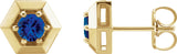 14K Gold Lab-Grown Blue Sapphire Round 3-Prong Geometric Earrings - Yellow Gold