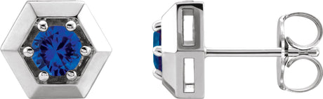 Platinum Natural Blue Sapphire Round 3-Prong Geometric Earrings