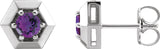 14K Gold Natural Amethyst Round 3-Prong Geometric Earrings - White Gold