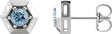 14K Gold Natural Aquamarine Round 3-Prong Geometric Earrings - White Gold