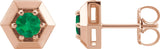 14K Gold Lab-Grown Emerald Round 3-Prong Geometric Earrings - Rose Gold