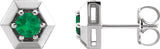 Platinum Lab-Grown Emerald Round 3-Prong Geometric Earrings