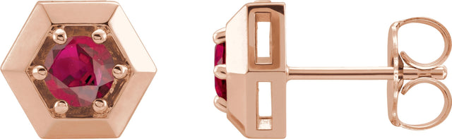 14K Gold Lab-Grown Ruby Round 3-Prong Geometric Earrings - Rose Gold