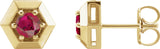 14K Gold Lab-Grown Ruby Round 3-Prong Geometric Earrings - Yellow Gold