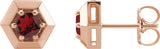 14K Gold Natural Mozambique Garnet Round 3-Prong Geometric Earrings - Rose Gold