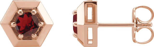 14K Gold Natural Mozambique Garnet Round 3-Prong Geometric Earrings - Rose Gold
