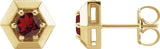 14K Gold Natural Mozambique Garnet Round 3-Prong Geometric Earrings - Yellow Gold