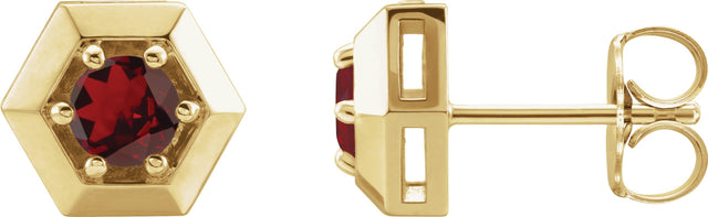 14K Gold Natural Mozambique Garnet Round 3-Prong Geometric Earrings - Yellow Gold