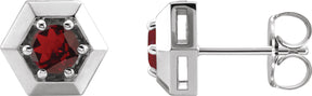Platinum Natural Mozambique Garnet Round 3-Prong Geometric Earrings