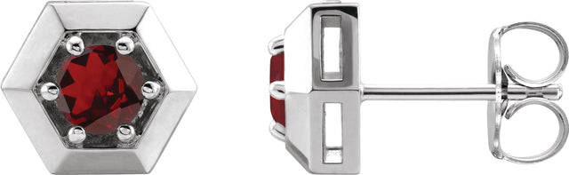 Platinum Natural Mozambique Garnet Round 3-Prong Geometric Earrings