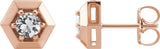 14K Gold Natural White Sapphire Round 3-Prong Geometric Earrings - Rose Gold