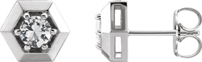 Platinum Natural White Sapphire Round 3-Prong Geometric Earrings
