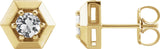 14K Gold Natural White Sapphire Round 3-Prong Geometric Earrings - Yellow Gold