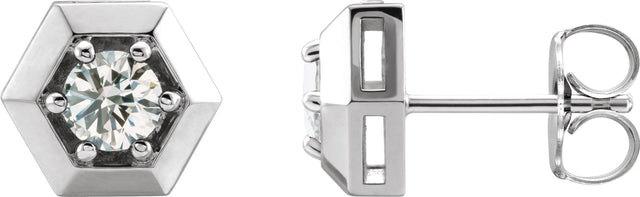 14K Gold Natural Diamond Round 3-Prong Geometric Earrings – 4mm Stones - White Gold