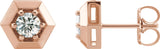 14K Gold Natural Diamond Round 3-Prong Geometric Earrings – 4mm Stones - Rose Gold
