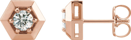 14K Gold Natural Diamond Round 3-Prong Geometric Earrings – 4mm Stones - Rose Gold