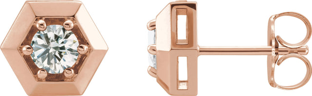 14K Gold Natural Diamond Round 3-Prong Geometric Earrings – 4mm Stones - Rose Gold