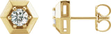 14K Gold Natural Diamond Round 3-Prong Geometric Earrings – 4mm Stones - Yellow Gold