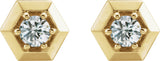 14K Gold Natural Diamond Round 3-Prong Geometric Earrings – 4mm Stones - Yellow Gold - view 2