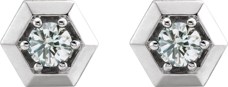 Platinum Natural Diamond Round 3-Prong Geometric Earrings – 4mm Stones - view 2