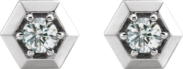 14K Gold Natural Diamond Round 3-Prong Geometric Earrings – 4mm Stones - White Gold - view 2