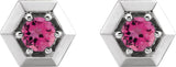 Platinum Natural Pink Tourmaline Round 3-Prong Geometric Earrings - view 2
